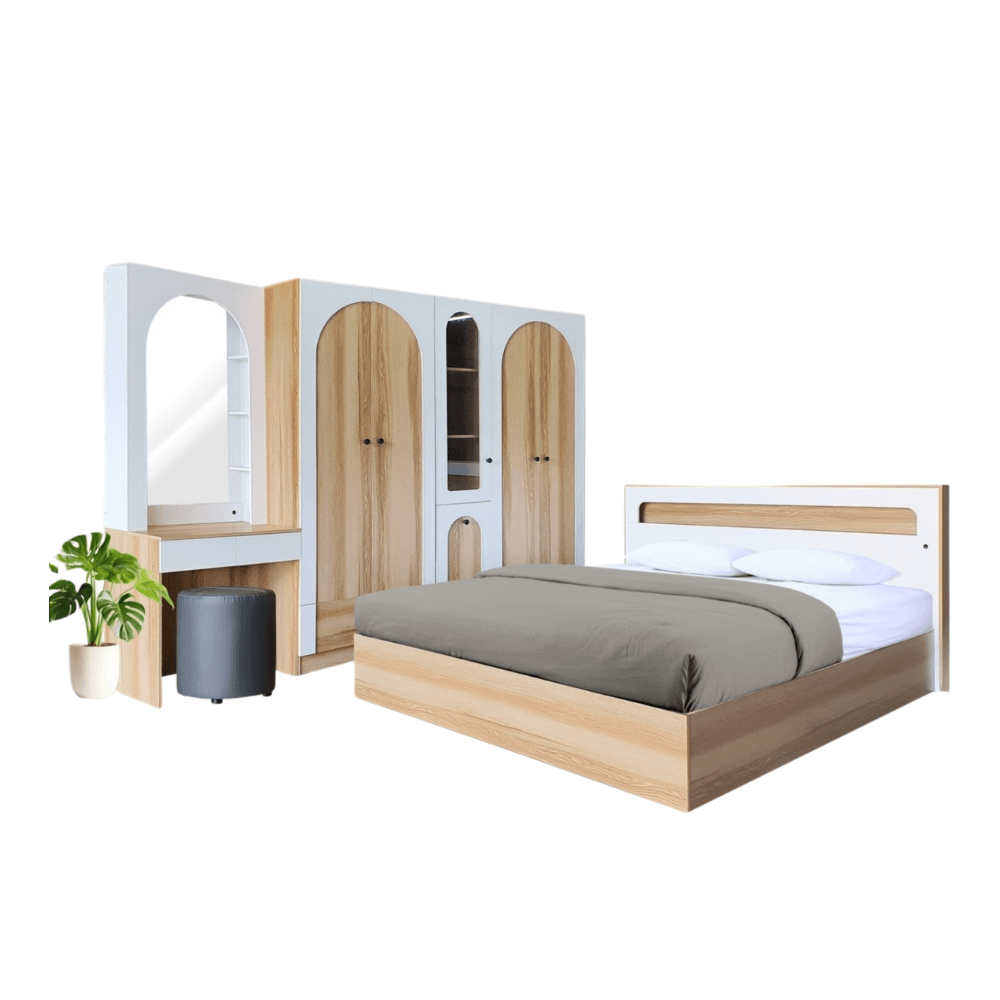 ชุดห้องนอน + ที่นอนสปริง 6 ฟุต WISDOM DESIGN FURNITURE รุ่น ARISTA 10 สี แอช/ขาว_0